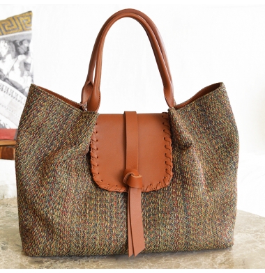 sac à main tweed et cuir Julia